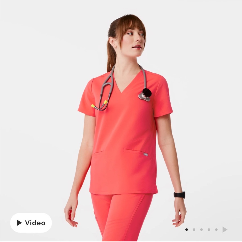 NEW Women's Figs Scrub top Fiery Coral